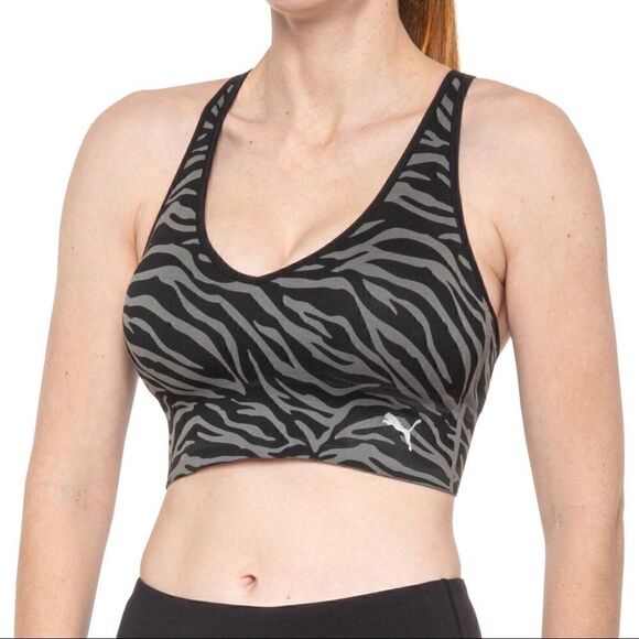PUMA Gray and Black Zebra Cross-back Sports Bra - Picture 1 of 12